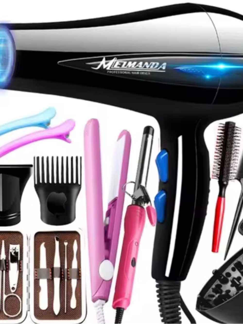 Black & Pink 12Piece Professional Hair Styling Set